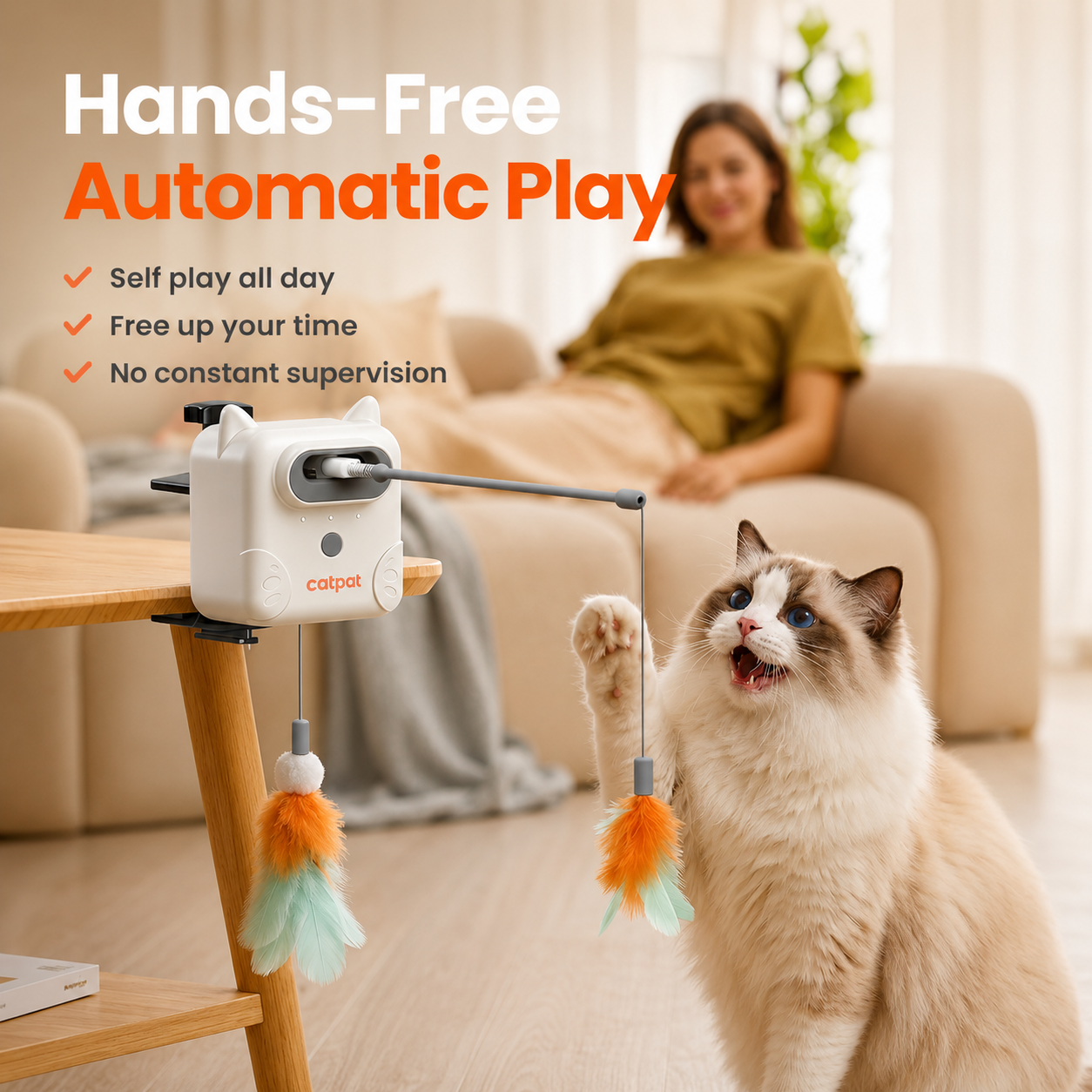 CatPat Interactive Cat Toys for Indoor Cats, Dual Feather Self-Play Toy to Keep Cats Busy While You Relax