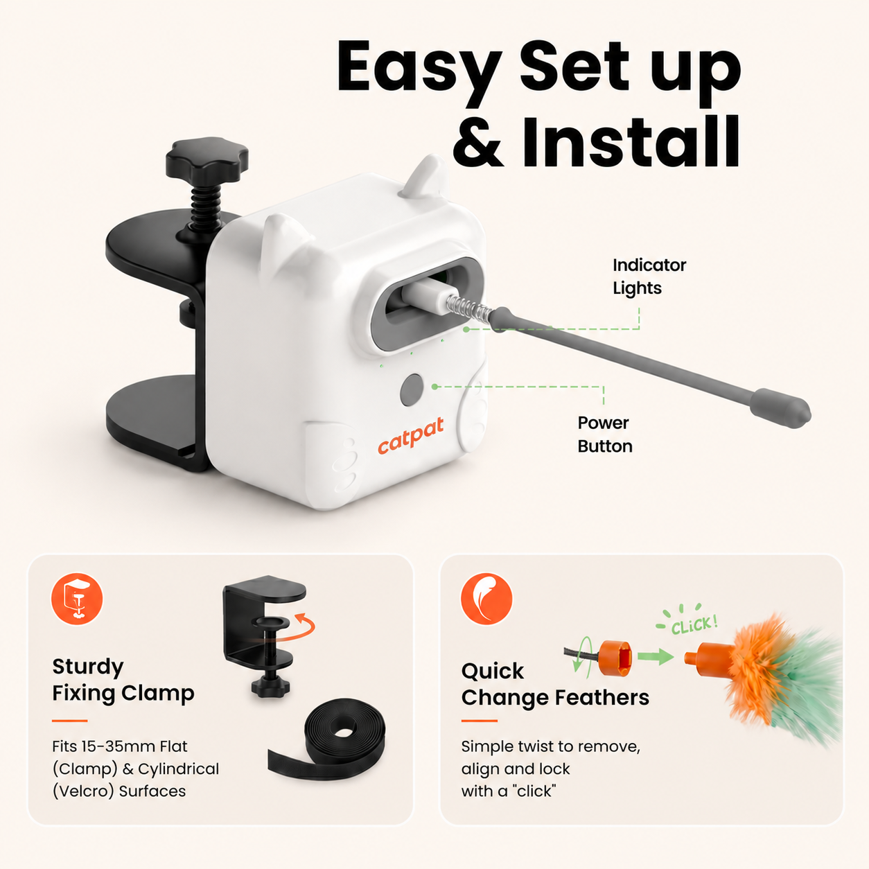 CatPat Interactive Cat Toys for Indoor Cats, Dual Feather Self-Play Toy to Keep Cats Busy While You Relax