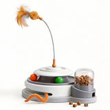 Interactive Cat Toys for Indoor Cats, 4 in 1 Automatic Cat Toy with Teaser Wand, Track Balls, Rotating Feather and Treat Dispenser, USB Rechargeable Reward Toy for Kibble or Freeze-Dried Treats