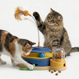 Interactive Cat Toys for Indoor Cats, 4 in 1 Automatic Cat Toy with Teaser Wand, Track Balls, Rotating Feather and Treat Dispenser, USB Rechargeable Reward Toy for Kibble or Freeze-Dried Treats