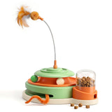 Interactive Cat Toys for Indoor Cats, 4 in 1 Automatic Cat Toy with Teaser Wand, Track Balls, Rotating Feather and Treat Dispenser, USB Rechargeable Reward Toy for Kibble or Freeze-Dried Treats