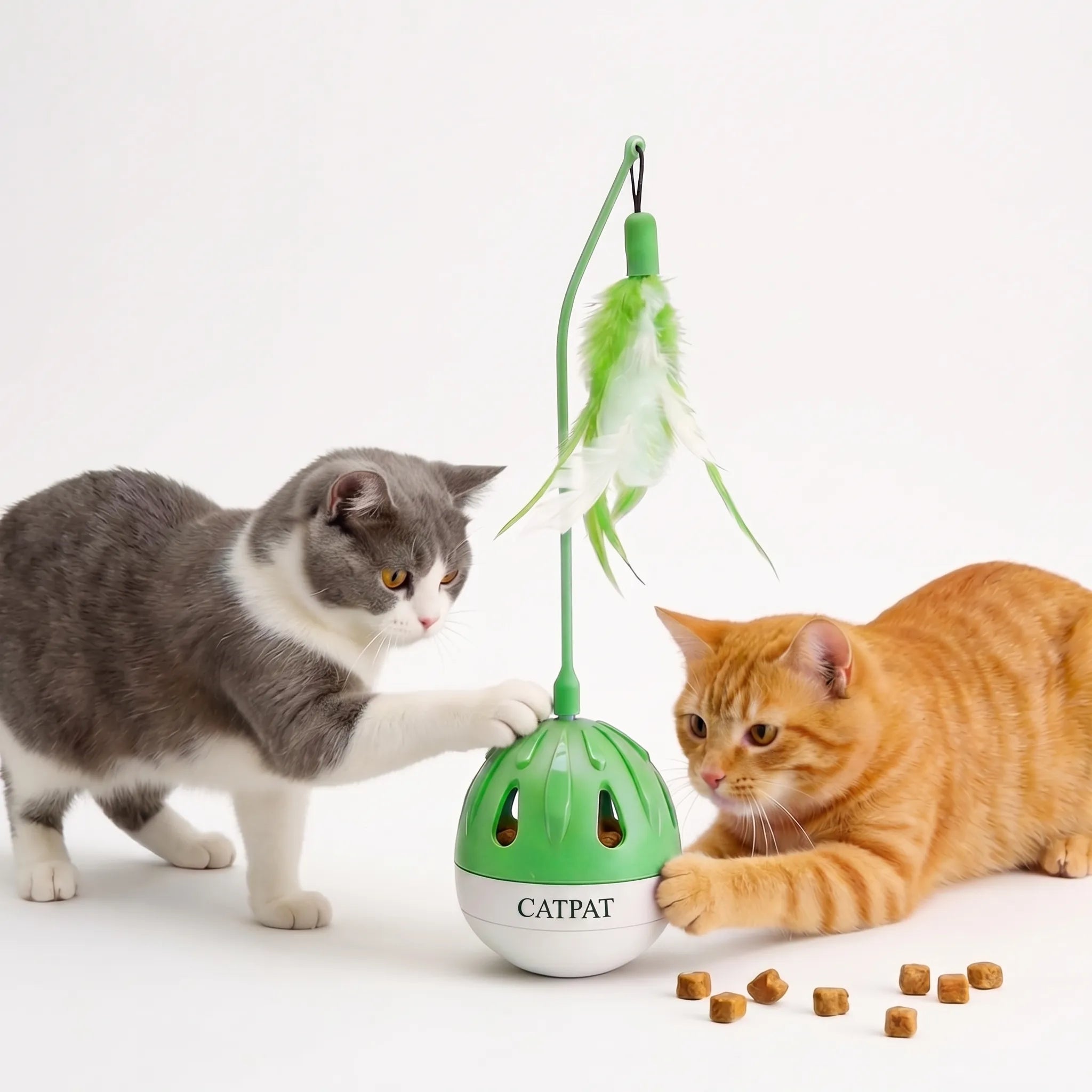 Catpat Interactive Cat Toys for Indoor Cats, Automatic Wobble Cat Toy with Moving Feather Teaser, Treat Dispensing Tumbler and Bird Sounds, Rechargeable Self Play Enrichment Toy for Kibble and Exercise