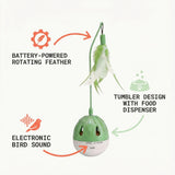 Catpat Interactive Cat Toys for Indoor Cats, Automatic Wobble Cat Toy with Moving Feather Teaser, Treat Dispensing Tumbler and Bird Sounds, Rechargeable Self Play Enrichment Toy for Kibble and Exercise