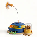 Interactive Cat Toys for Indoor Cats, 4 in 1 Automatic Cat Toy with Teaser Wand, Track Balls, Rotating Feather and Treat Dispenser, USB Rechargeable Reward Toy for Kibble or Freeze-Dried Treats