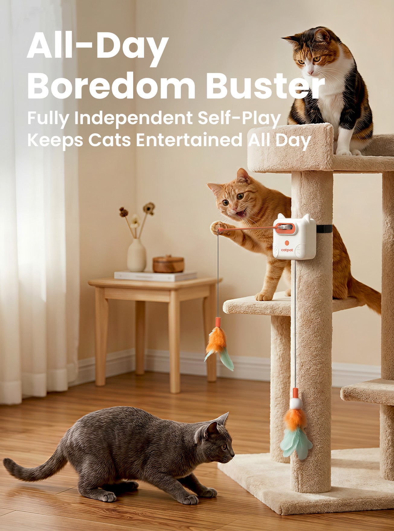 Dual Feather Interactive Cat Toy – 3 Play Modes for Indoor Cats