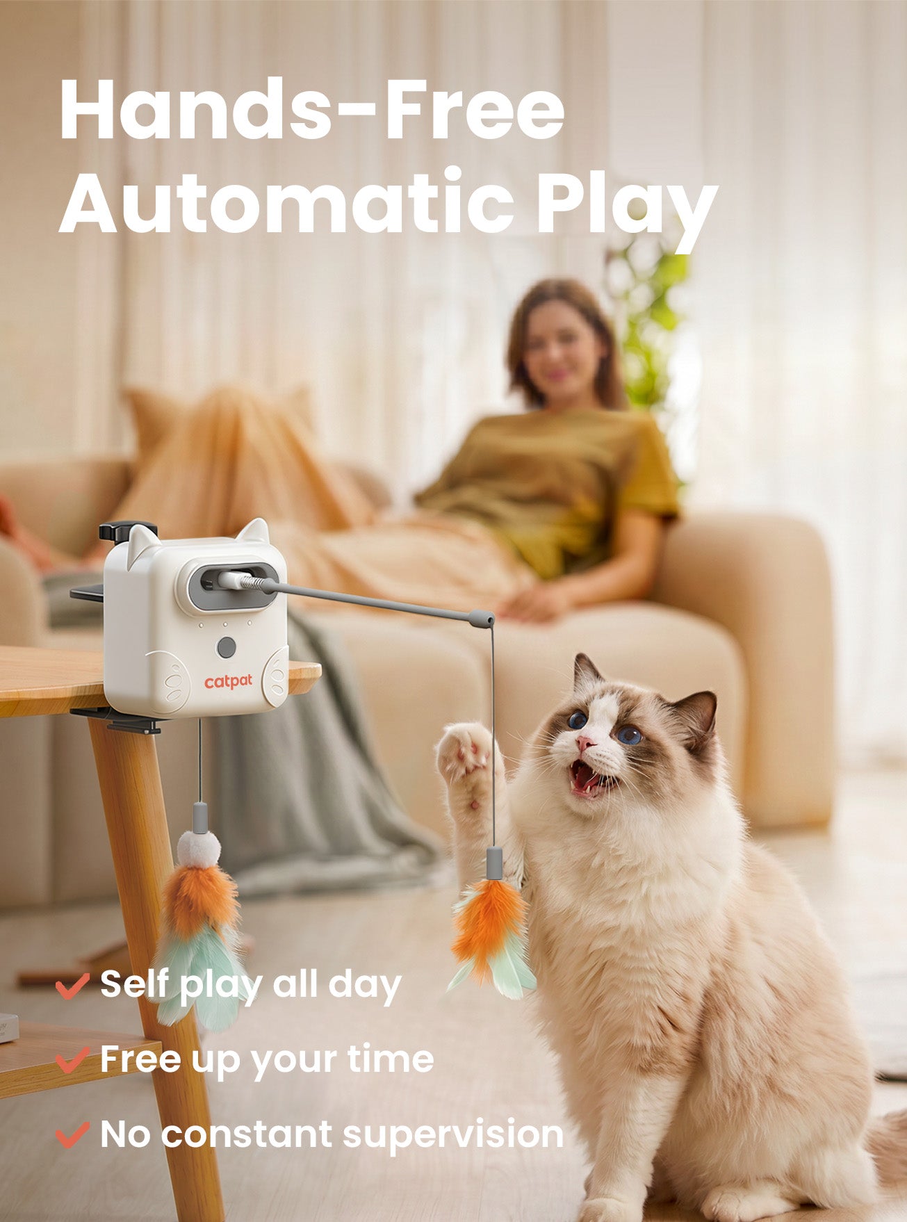 Dual Feather Interactive Cat Toy – 3 Play Modes for Indoor Cats
