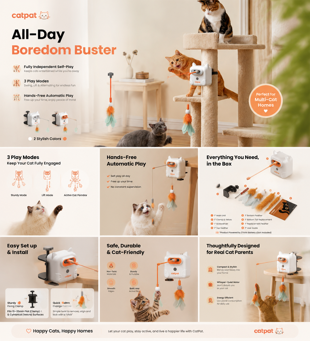 Dual Feather Interactive Cat Toy – 3 Play Modes for Indoor Cats